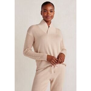 EUC Haven Well Within Cashmere Blend Shawl Collar Pullover Sweater Sz M Taupe